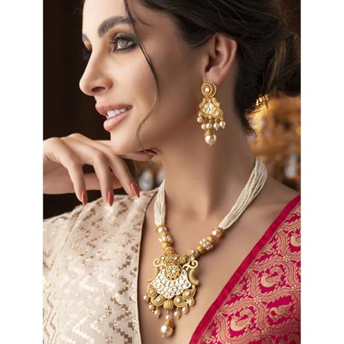 Image of Rubans Long Necklace Set Gold Plated Traditional Stylish Multicolour Jewellery Gift for Women & Girls