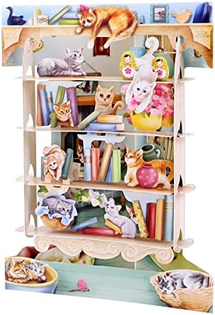 Santoro Swing Card 3D Pop Out, 6 x 8-Inches, Cats on Bookshelves