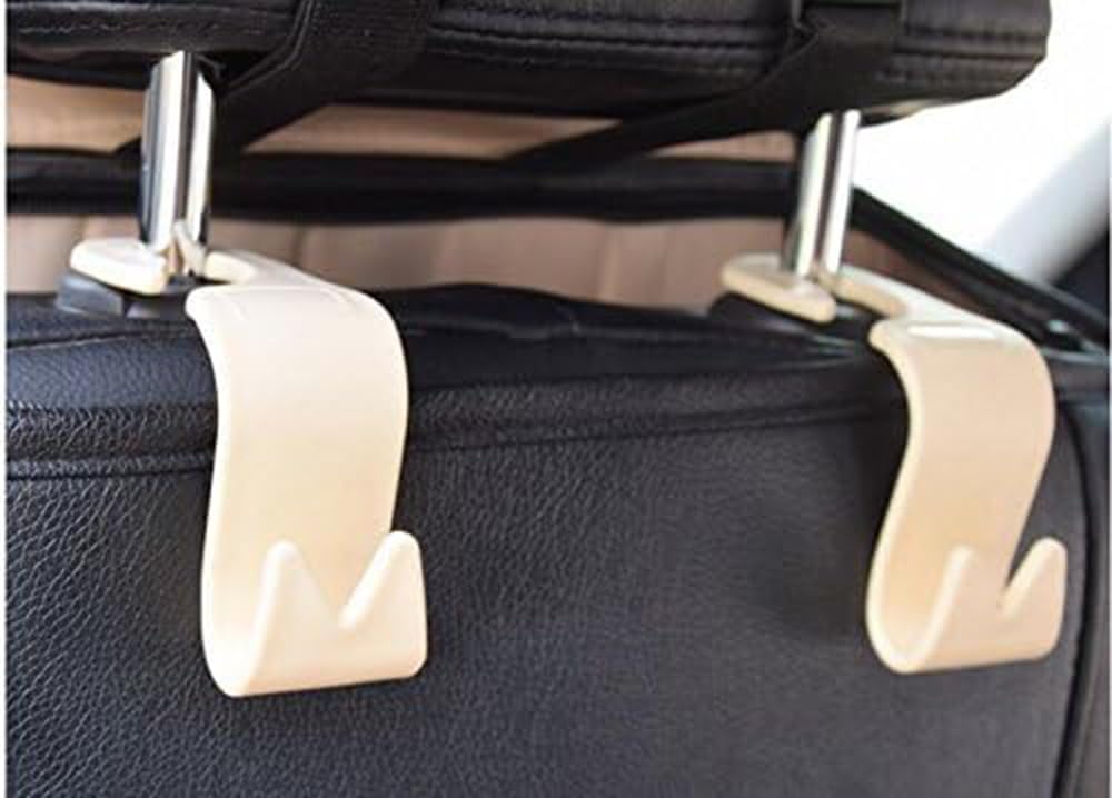 Mayco Bell Beige 4Pcs Car Storage Hooks Back Seat Headrest Hooks – Coat Purse Handbag Grocery Bag Holder (Beige)