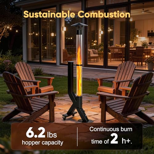 Image of Rayzi Rocket Stove 72 Inch, Smokeless Wood Pellet Patio Heater with Wheels, Wood Pellet Fire Pits for Outside with Rain Cap, Pellet Heater for Patio /Garden /Backyard /Bonfire Party /Beach
