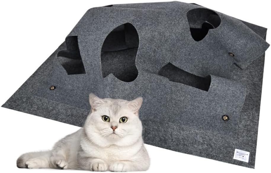 Fanxinzttc Activity Play Mat for Cat, Collapsible Fun Interactive Training Toys Mat with Hole for Cats for Kittens, Rabbits, Small Pets Perfect Combo for Fun & Rest