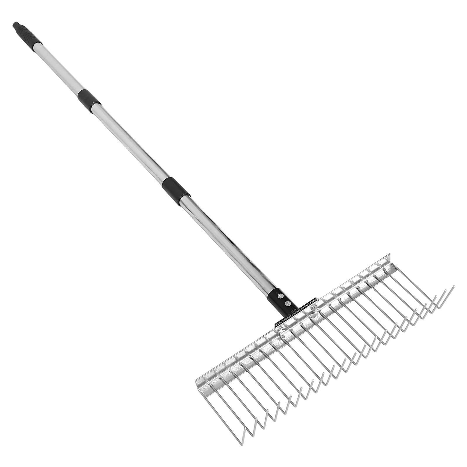 SOIMISS Robuster Gartenrechen Laubbesen Handrechen mit 21 Zinken Edelstahlgriff Metallkopf Teleskop Gartenlaubrechen für Boden Auflockern Einebnen Laub Sammeln Abnehmbar Kompakt