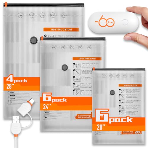 Image of 16 Packs Vacuum Seal Bags with USB /Type-C Pump, 3 Sizes Travel Vacuum Storage Bags for Clothing, Vacuum Packing Bags for Closet Organization, Bedding & Seasonal Storage