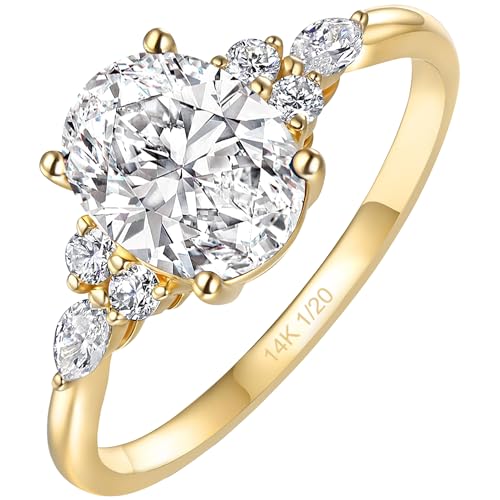 Moissanite Engagement Ring for Women Oval Cut Statement Ring 14k Gold Vermeil 925 Sterling Silver 1.5ct Promise Wedding Rings Birthstone Anniversary Christmas Gifts Sizes 5 to 12