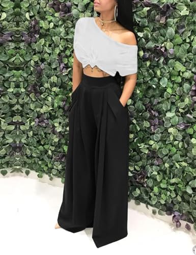 Wide Leg Palazzo Pants for Women, High Waist Business Casual Lounge Pants3