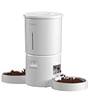 Dual Automatic Cat Feeder 2 Cats,6 Meals/Day,12 Portions/Meal,4.2L Dual Power Double Bowls Feeder,Dry Food Auto Pet Dispenser,10S Voice Record,Flexible Schedule Timer(White,Stainless Dual Bowls)
