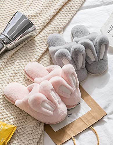 HANDKEI Women's Cute Rabbit Ears Winter Plush Non-Slip Fluffy Slippers - Men's Indoor House Warm Slippers4