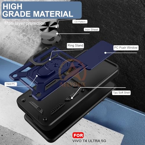 Image of Armor Bumper Back Cover Case for Vivo T4 Ultra 5G Rotating Camera Cover, Ring Holder & Kickstand | Heavy Duty & 360 Degree Protection Vivo T4 Ultra 5G Back Cover (Blue)