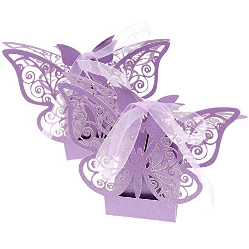 OTOTEC Lot de 50 boîtes à dragées en forme de papillon Violet