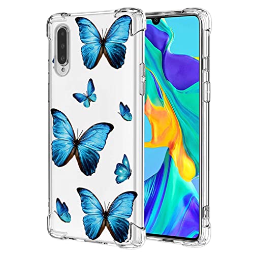 Yerebel Cover per Huawei P30 ELE-L29 ELE-L09 Trasparente con bordi flessibili in TPU gomma morbida e silicone Custodia per Huawei P30 Farfalla Blu