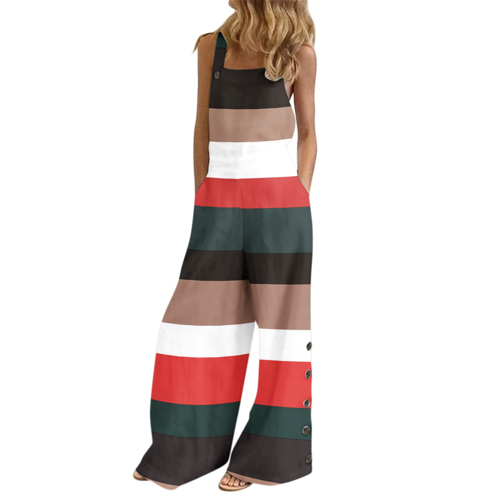 Sunnyuk Mono Mujer Verano Playsuit Fiesta de Noche Pantalones Anchos de Rectos Monos de Vestir Verano Casuales Jumpsuits Elegante Largo 2023 Talla Grande Peto Sin Mangas Mono Color Sólido
