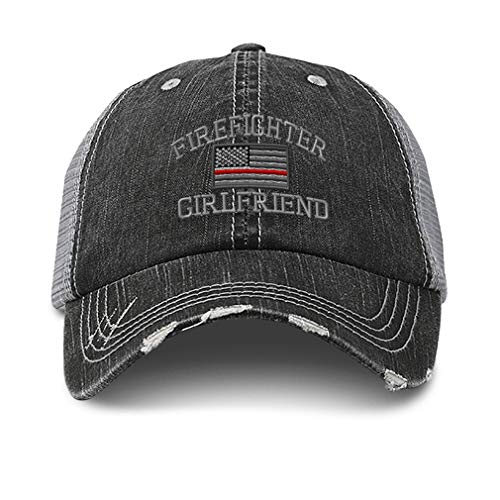 Speedy Pros Distressed Trucker Hat Firefighter Girlfriend Embroidery Cotton for Men & Women Black Gray