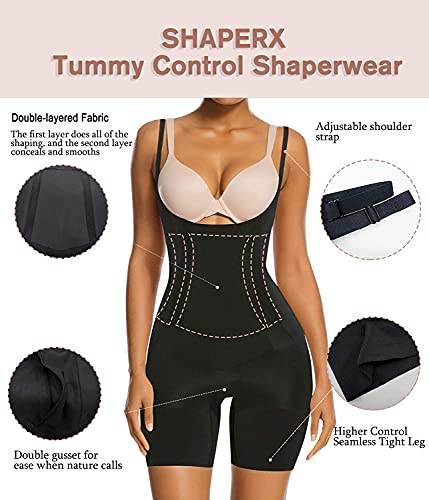 Shaperx Tummy Control Shapewear For Women Seamless Colombianas Bodysuit Open Bust Mid Thigh Body Shaper Shorts, Sz2490293-Black-L #TOP3