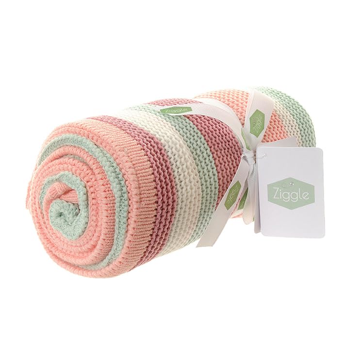 Ziggle Baby Cotton Blanket, Pink, White & Mint Stripes - Image 2