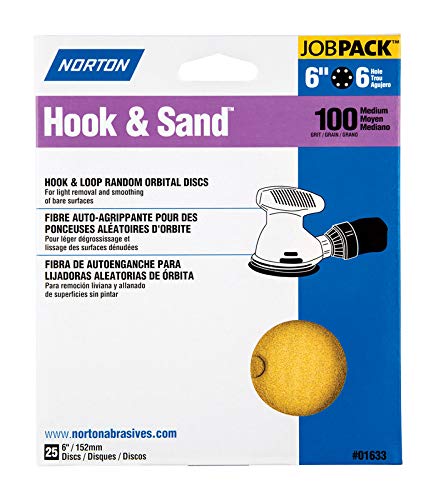 Norton 07660701633 Hook & Sand Vacuum Disc, 6 in Dia, P100 Grit, Medium, Aluminum Oxide Abrasive, Paper Backing - pack of 25