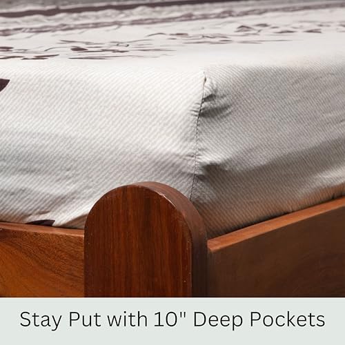 Image of Amazon Brand - Umi Cotton Elastic Fitted Bedsheet, King Size 78x72 Inches, Elastic Fit Bed Sheet, 10 Inch Deep Pocket, Soft Breathable Bedding, Durable Easy Care, with Pillow Cover-Mocha Leaves