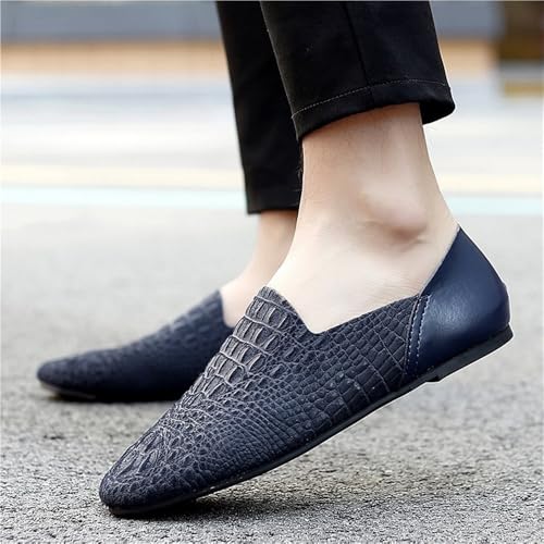 Mens Loafers Slip On Rubber Sole Faux Snake Print Round Toe Comfortable Flat Heel Prom Party Shoes Stitching Details3