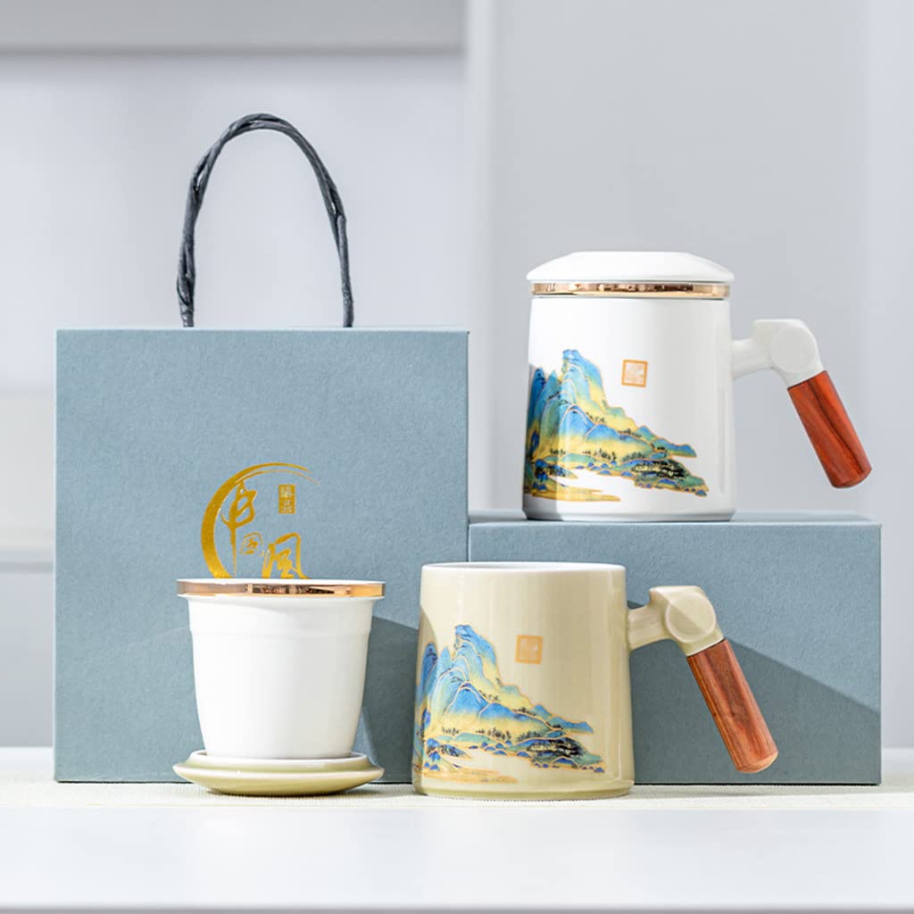 Orientalny ceramiczny zestaw do herbaty Zestaw do herbaty Ceramiczna filiżanka do herbaty z zaparzaczem i pokrywką, Porcelanowy kubek do herbaty, Idealny do biura i użytku domowego, Świetny prezent na