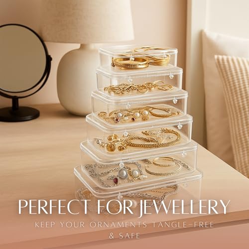 Image of Plastic Boxes For Storage Combo Transparent Box With Lock System for Jewellery /Accessories /Medicines /Cosmetics (Pack of 6, Rectangular)