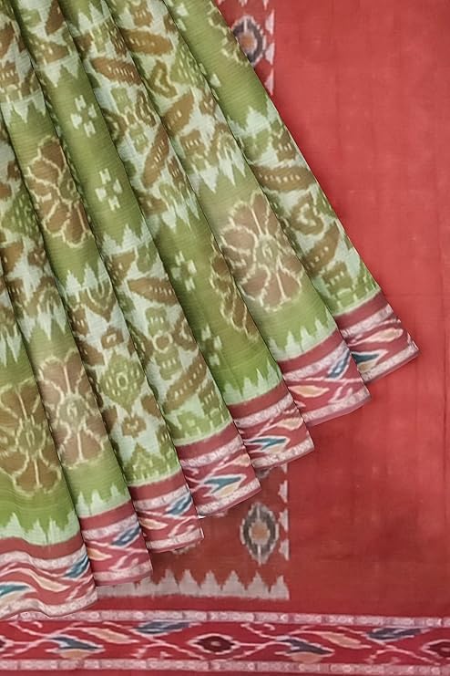 Image of Ikat Women's Cotton Saree, Handmade Pure Cotton Khandua Saree, Ikkat Orissa Traditional Handloom Saree without Blouse