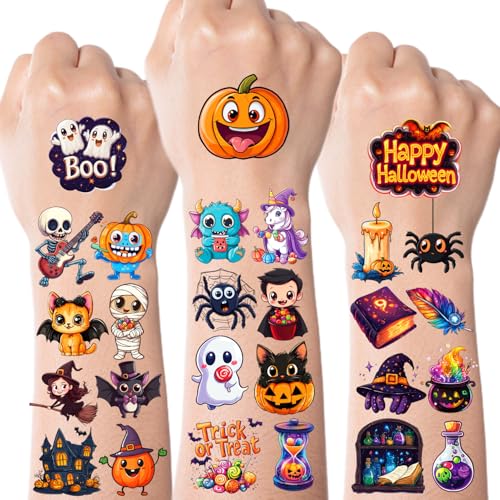 JCFIRE Halloween Temporary Tattoos for Kids Halloween Party Favors Treat or Trick Supplies Crafts for Goodie Bag Stuffers Birthday Party Decorations Accessories Games Toys Gifts