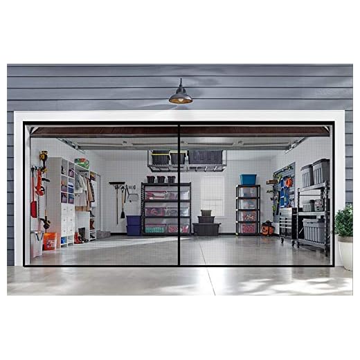 Garage Door Screens - 2 Car Door 16x7 ft - Bottom of The Screen is Weighted - Self Sealing Fiberglass Mesh Magnetic Closure for Quick Entry-Easy to Install. (16X7FT, Black)