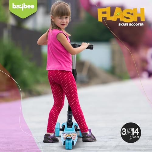 Image of Baybee Flash Kick Scooter for Kids | Smart Foldable 3 Wheel Kids Scooter with 4 Height Adjustable, LED PU Wheels & Brake | Skating Scooters Upto 75 Kg Capacity | Skate Scooters for Kid (Light Blue)