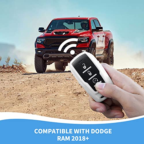 Image of RAZPOY for RAM Key Fob Cover, ABS Key Case Cover Holder Protector Compatible with for 2018-2023 Dodge RAM 1500 2500 3500, White