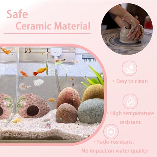 Image of Pink Aquarium Decor Ceramic Cute Strawberry Betta Fish Tank Cave