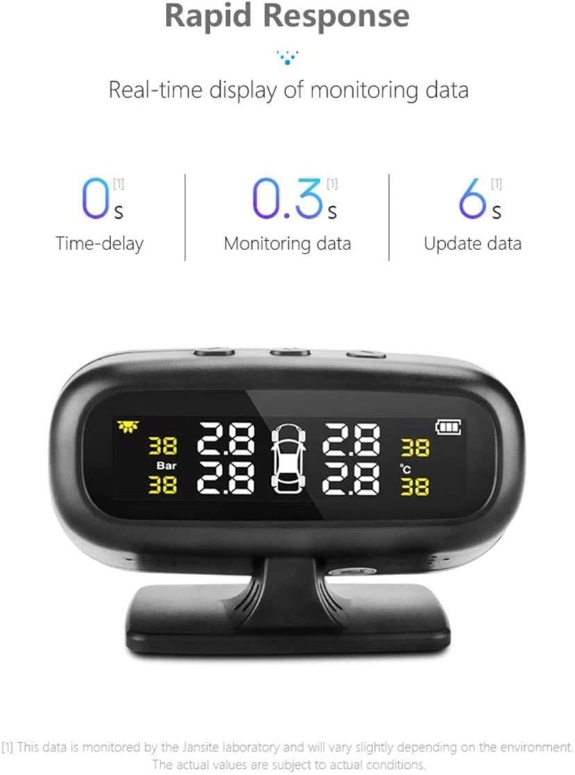Tire Pressure Sensor Tire Pressure Monitoring System TPMS Solar Tire Pressure Monitor 6 Alarm Modes Flexible Charging Method with 4 External Sensors Car Tire Real-Time Wireless Auto Alarm System