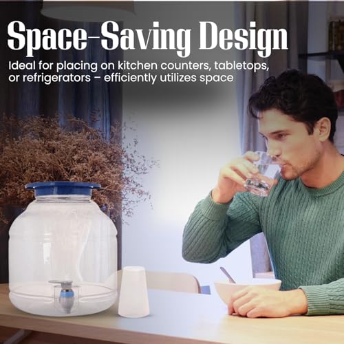 Image of Plastic Water Dispenser with Tap and 6 Glasses, Storage Container Jar Bottle Can (10 Litre, Transparent), White