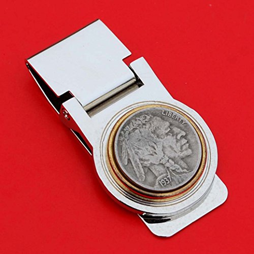 US 1937 Indian Head Buffalo Nickel 5 Cent Coin Two Tone Hinged Money Clip NEW2
