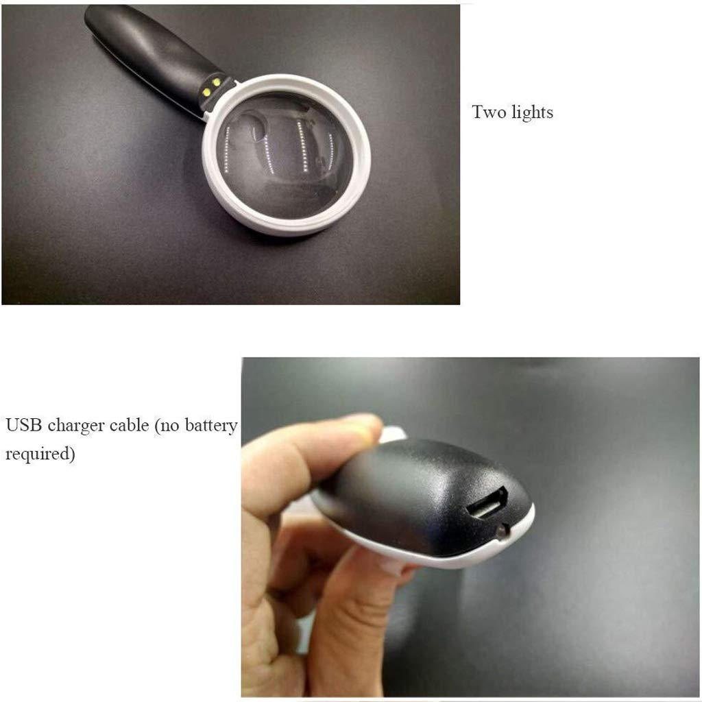 Lupa de Mano con luz LED, Lente de Lectura, Lupa para joyería, Color Blanco, para el Mantenimiento de Personas Mayores.