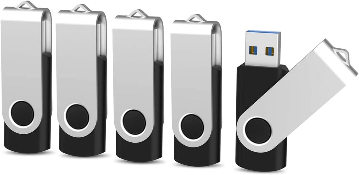 KOOTION USB 3.0 Flash Drive 5 Pack, 16 GB Memory Stick with LED Indicator Swivel Thumb Drives for Data Storage (16 GB, 5 Pack, Black)