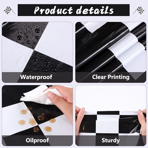 Image of Kesfey 8 Packs Racing Car Plastic Tablecloths 54 x 108 Inch Race Car Birthday Party Supplies Race Track Table Cloth Racing Decoration Road Black Checkered Flag Tablecover for Monster Jam Boy Car Theme