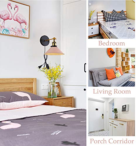 Image of ANYE Wall Sconces with UL Plug-in Button Black Cord Retro Minimalist Style Macaron Pink Iron Lampshade Decor Lights Fixtures for Loft Cabinet Kitchen Hotel Bulb Sold Separately