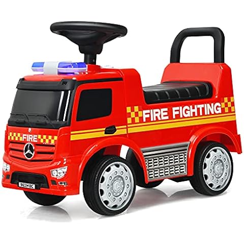 HONEY JOY Ride On Push Car, Licensed Mercedes Benz Push Cars for Toddlers w/Horn, Music, Lights, Under Seat Storage, Foot-to-Floor Ride On Fire Truck Toy for Kids Boys Girls 1-3, Red Cover