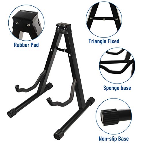 2 Pcs Guitar Stand Folding Universal A-Frame Stand for All Guitars Acoustic Classic Electric Bass Travel Guitar Stand, Black - Thumbnail 2