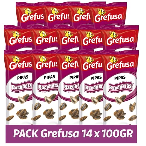 Grefusa | Pipas G Baconeras 14 x 100 gramos. - 14 Bolsas de Pipas G con Sabor a Bacon.