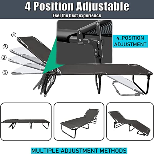 Etsg Portable Folding Camping Cot, Oversize 29.5In Adjustable 4-Position Adults Reclining Folding Chaise With Pillow, Outdoor Folding Lounge Chair Sleeping Cots Bed, Perfect For Camping, Pool, Beach #TOP1