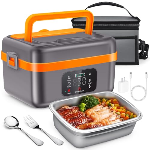 Warmio Cordless Electric Lunch Box, Self-Heating Food Warmer, Battery Powered Lunch Boxes with 1L Container, Rechargeable Heated Lunch Box for Men, Women, Car, Truck, Office, Travel