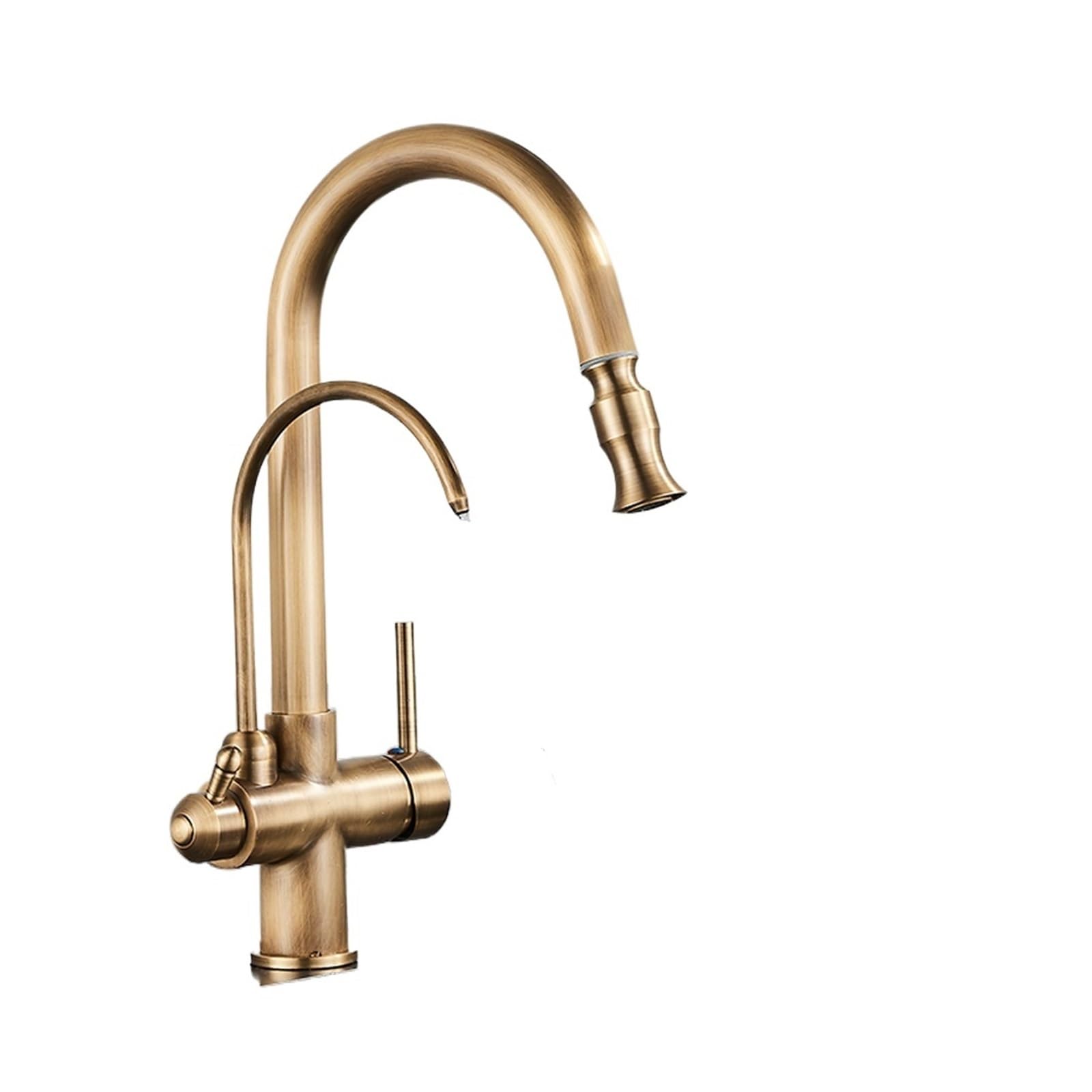 Filter Water Kitchen Faucet 2 in 1 Antique Brass Pull Out Nozzle Kitchen Purification Crane 2 Ways Swivel Mixer Tap(White)