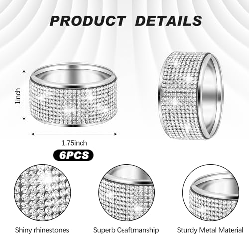 Suclain KO-SUCLAIN-2188 12 Pcs Crushed Diamond Silver Napkin Rings Rhinestone Placemats Set Napkin Rings Holder Silver Crushed Rhinestone Placemats 13 X 13'' thumb #1