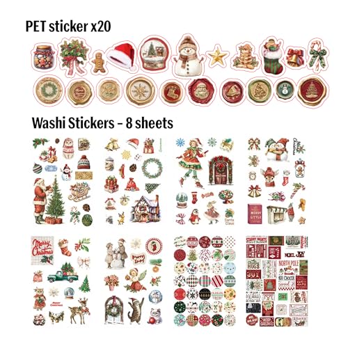 Image of The AutoStory Holiday Scrapbook Album A6 Junk Journal Winter Festive Stickers Xmas Collage Papers Washi Tape DIY Craft Art Seasonal Planner Decor Card Making for Teens (Merry Christmas, Red)
