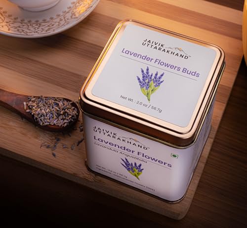 Image of Jaivik Uttarakhand - Lavender Buds Loose Leaf Tea (226.8 g), Whole Dried Flower, Caffeine-Free, Rich in Antioxidant, Pack of 4 Tin Box