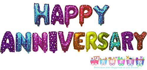 Image of AMFIN Happy Anniversary Letter Foil Balloon, Party Decoration Items - 16 Letters - Multi