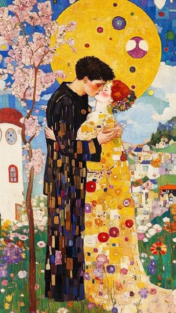 Peinture sur toile Klimt Le Baiser impression vintage premium 90x50cm