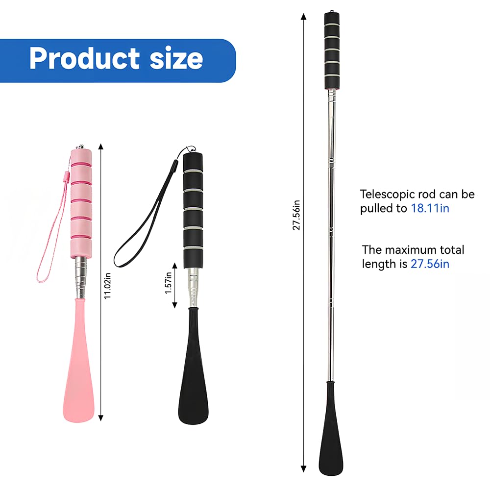 2pcs shoe horn- Long Handle Telescopic Shoe Horn for Seniors – Adjustable 11" to 28" Metal Shoehorn, Non-Slip Comfort Grip, Ideal for Men, Women, Elderly — view 2