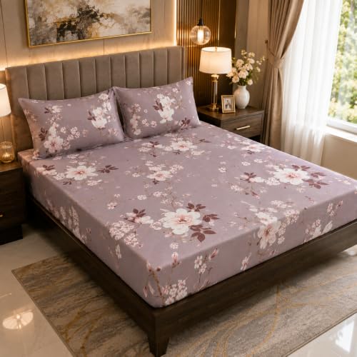 Image of King Size Fitted Bedsheet 75 inchx80 inch with 2 Covers-Pink