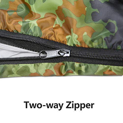 Envelope Sleeping Bag - 4 Seasons Warm Cold Weather Lightweight, Portable, Waterproof Sleeping Bag with Compression Sack for Adults & Kids - Indoor & Outdoor: Camping, Backpacking (Army Green) - Thumbnail 7